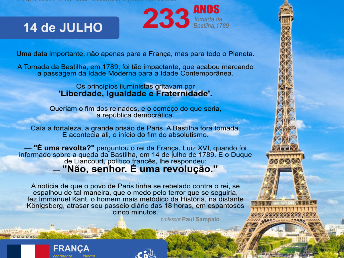 Dia da França • Tomada da Bastilha • 233 Anos